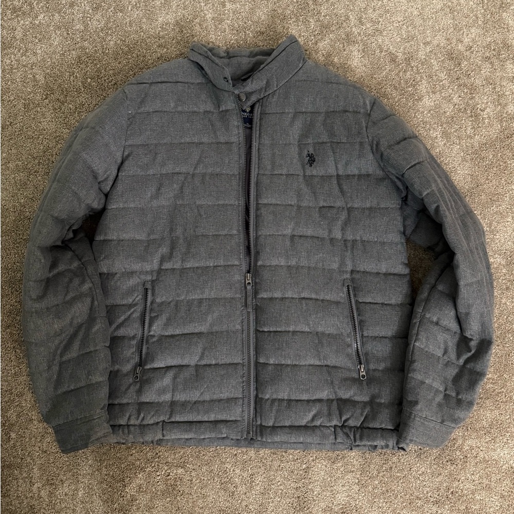 U.S. Polo Assn. Gray Puffer Jacket with Quilted Design